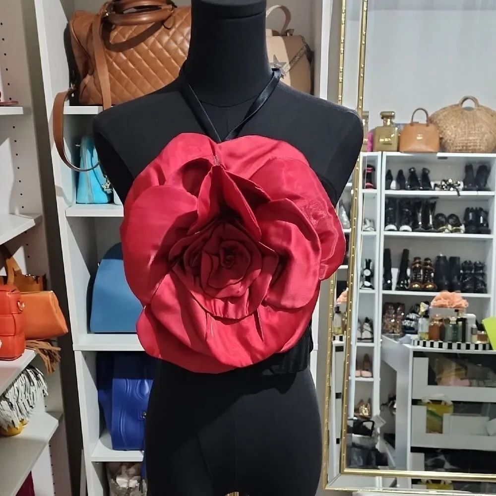 Victoria's Secret Black Top with Red Floral Accent